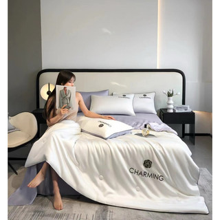 Bộ chăn ga gối Phi lụa chăn hè thêu hoa trà