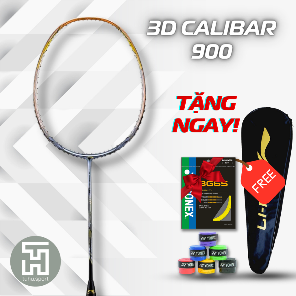 Vợt Cầu Lông Giá Rẻ Carbon Lining 3D Calibar 900 Căng Sẵn 10.5 KG Siêu Nhẹ Tặng Ngay Cước BG65 Cuốn 