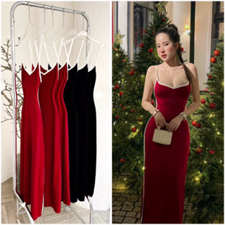 D08 ĐẦM 2s viền có mút lót form dài có độ co giãn ôm body tôn dáng