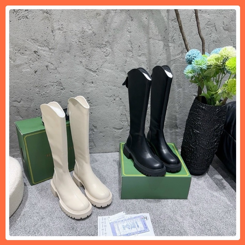 Giày bốt cổ cao vạt V đế bánh mì hộp xanh fullbox loại 1 . Thuytienshoes2