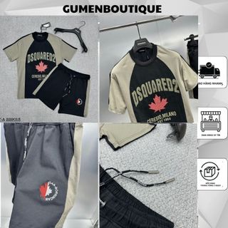  Bộ Cộc Nam DSQ In Chữ Hình Lá Phong Dạng Lưới Phối Hai Màu Cực Ngầu - Bộ Cộc Tay DSQ Nam In Hình Lá Phong Đỏ Chất