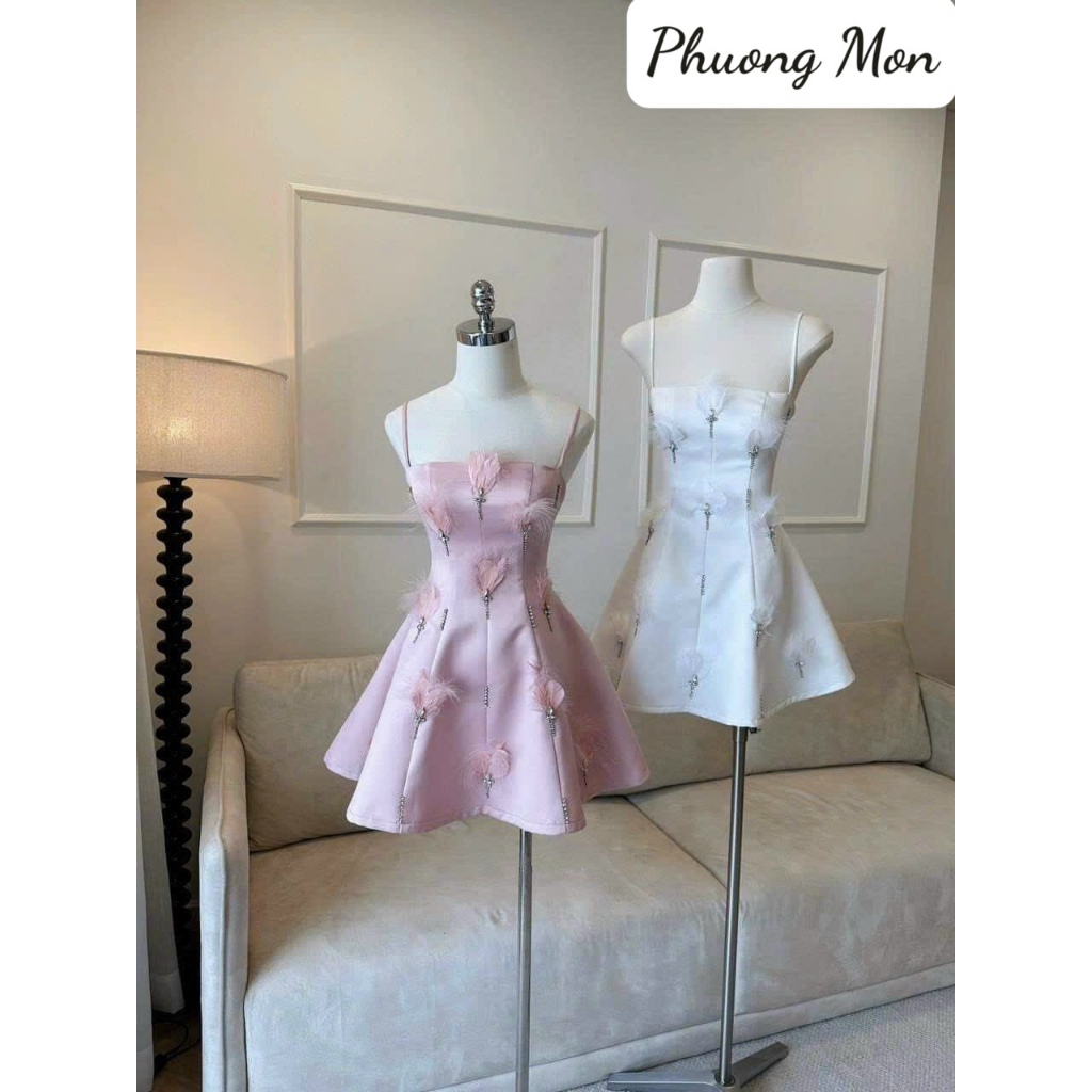 Đầm 2s xòe đính lông Phuong Mon