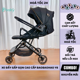 Xe đẩy cho bé, xe đẩy gấp gọn chính hãng Baobaohao Y8 2 chiều 3 tư thế kèm màn Đen