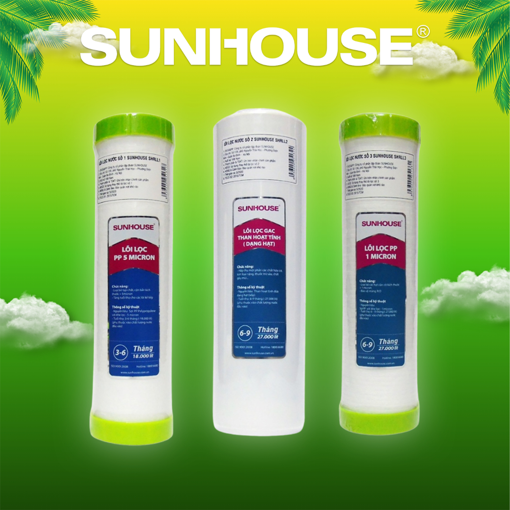 Bộ 3 lõi lọc nước SUNHOUSE số 1, 2, 3