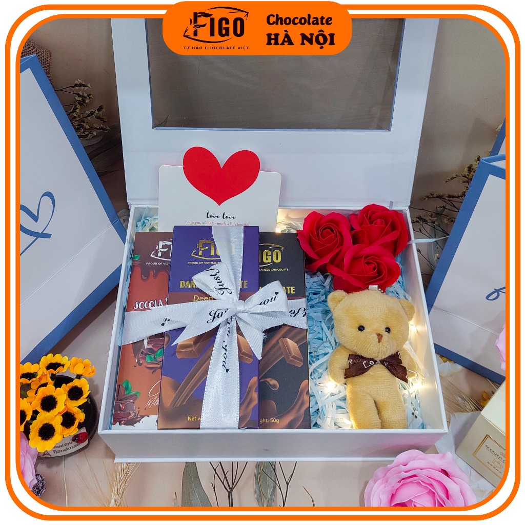 Quà tặng Chocolate cửa sổ 50gr các vị Socola đen và Socola sữa | Dark & Milk Chocolate FIGO kèm Giấy