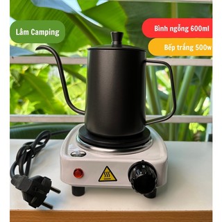 Combo bếp điện 500w + bình cổ ngỗng inox 304, 350/600ml xịn, dày
