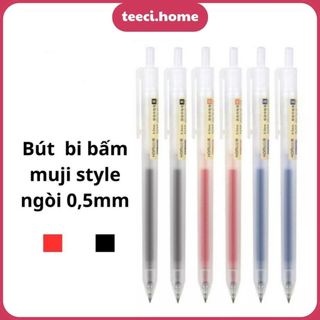 Bút Bị Mực Đen Bút Bi Mực Gel Muji Thân Mờ Ngòi 0.5mm 3 Màu Đen Đỏ Viết Trơn Ra Đều Bấm Nút P004