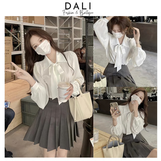 Áo Sơ Mi Trắng Buộc Nơ Cổ Tay Bồng Nhẹ Nhàng Dáng Tiểu Thư Sang Chảnh Phong Cách Hàn Quốc
