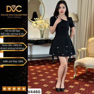 Váy đầm thiết kế đính đá màu đen dáng ngắn chữ A đi tiệc, đi chơi cao cấp V4460 - Thương hiệu DVC