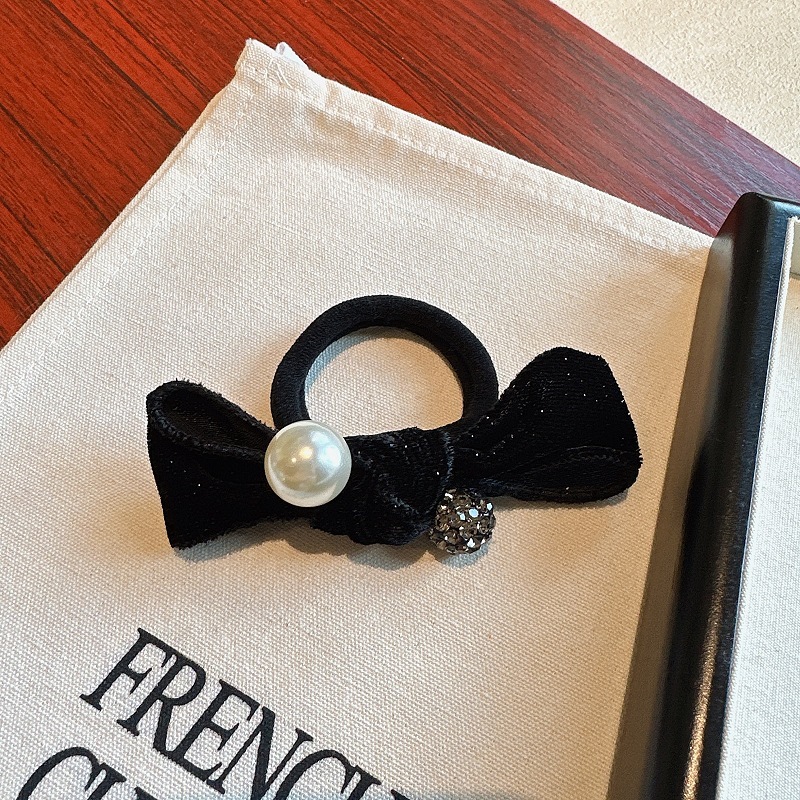 CỘT TÓC NƠ NHUNG ĐÍNH ĐÁ màu đen - kẹp tóc nơ, phụ kiện tóc, bờm đính đá