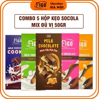 [DÙNG THỬ] Combo 5 Hộp Socola sữa 50% Cacao Mix đủ 5 vị FIGO 50G| Milk Chocolate đồ ăn vặt siêu ngon, chất lượng