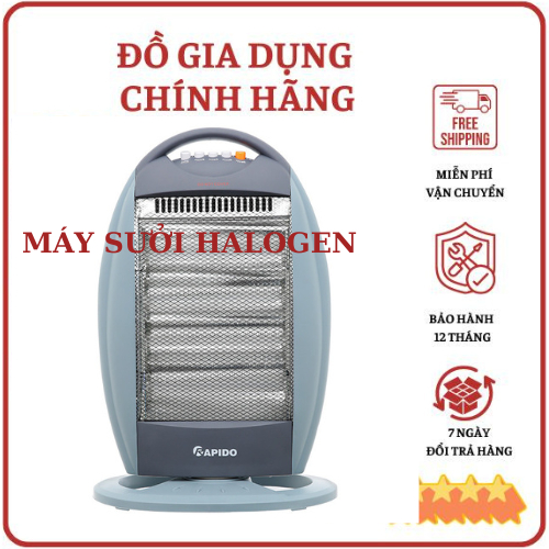 Máy Sưởi Đèn Halogen Rapdio 1600w, 4 Bóng, Quay Trái Phải, Ngắt Khi Đổ, Bảo Hành 12 Tháng