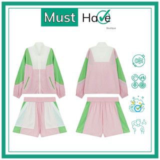 Set áo thể thao/áo sơ mi trendy dài tay và quần short bo chun thoải mái năng động