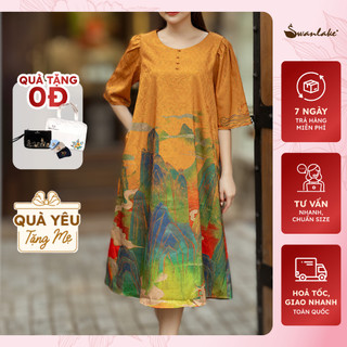 SWANLAKE | Đầm Trung Niên Phom A Lụa Gấm Sang Trọng, Cao Cấp, Đi Tiệc - D09773LW07