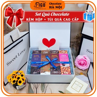 [Qùa tặng Valentine] Set Quà tặng Socola các vị Mix đều Socola đen và socola sữa FIGO 20gr, gồm Hộp Quà, túi, socola