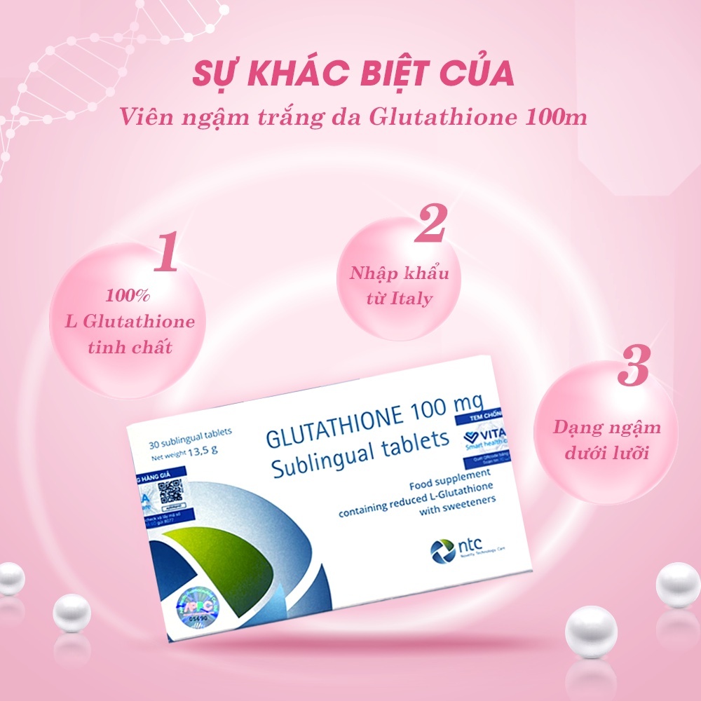 [HÀNG NHẬP KHẨU ] Viên Ngậm Trắng Da Glutathione 100mg Italy ngậm trắng da toàn thân, thanh lọc gan
