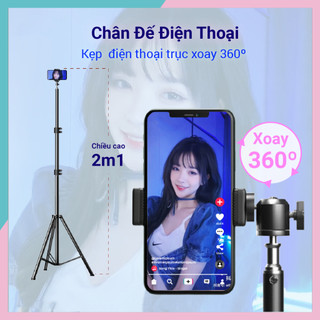 Chân đế điện thoại Tripod quay video, chân đèn livestream giá đỡ Cao 2m1 loại chắc chắn chịu lực tốt