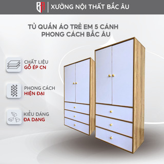 Tủ Quần Áo Đứng 5 Cánh Cao Cấp T5C, Tủ Quần Áo Trẻ Em Để Đồ Lắp Ghép Nhiều Ngăn Tiện Lợ