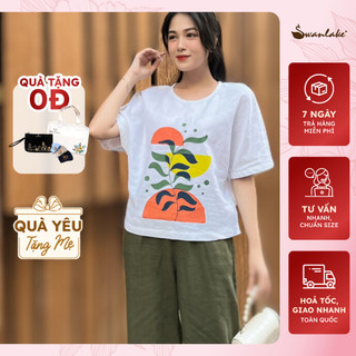 SWANLAKE | Áo Kiểu Phom Dơi In Lụa Vải Linen Swanlake - A10769LW01