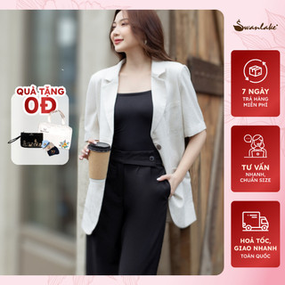 SWANLAKE | Áo Blazer Tay Lỡ Vải Chất Linen Cao Cấp Phong Cách Công Sở - A11081LW01