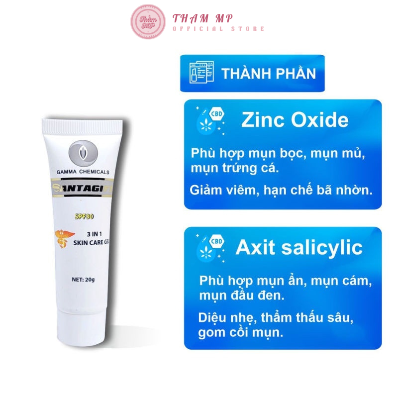 Kem Giảm Thâm Mụn SANTAGIFT giúp trắng sáng,ức chế sắc tố, chống nắng 20g