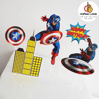 Mẫu Đội Trưởng Mỹ Captain, Que Giấy trang trí Bánh kem, Topper trang trí Bánh Sinh nhật, Sự Kiện (phụ kiện Hoàng Long)
