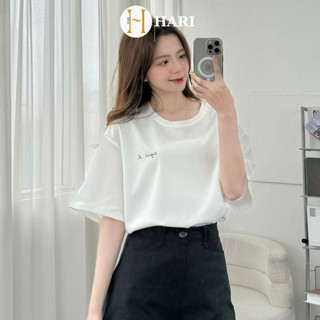 Áo phông nữ Hari in chữ tay lỡ chất tổ ong 0001 P5K3,4
