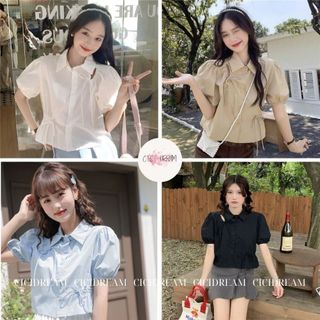 Áo babydoll kiểu tay bồng rút dây thắt nơ siêu xinh dáng croptop
