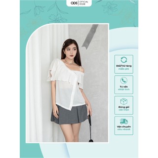  Áo kiểu trắng xốp ODS thiết kế cổ rộng lệch 1 dây vai bèo tơ quanh vai vạt lệch trẻ trung năng động - DA6 