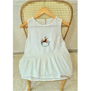 Áo xinh babydoll vải linen hoạ tiết thêu tay handmade