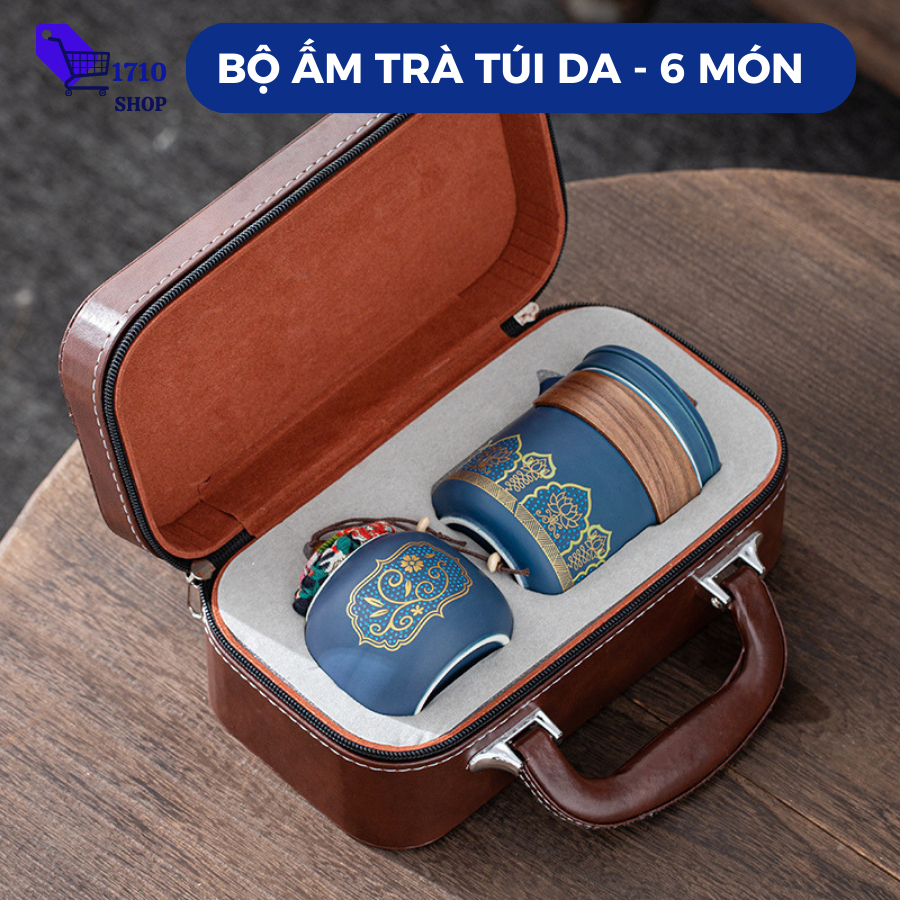 Bộ Ấm Trà Gốm Sứ Tử Sa Tráng Men Cao Cấp, Bộ Bình Trà Kèm Túi Xách Du Lịch Hiện Đại, Bộ Ấm Chén Quà Tặng Năm Mới