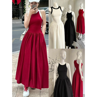 Đầm thun ba lỗ viền màu tùng xoè kate dài dễ mặc ứng dụng