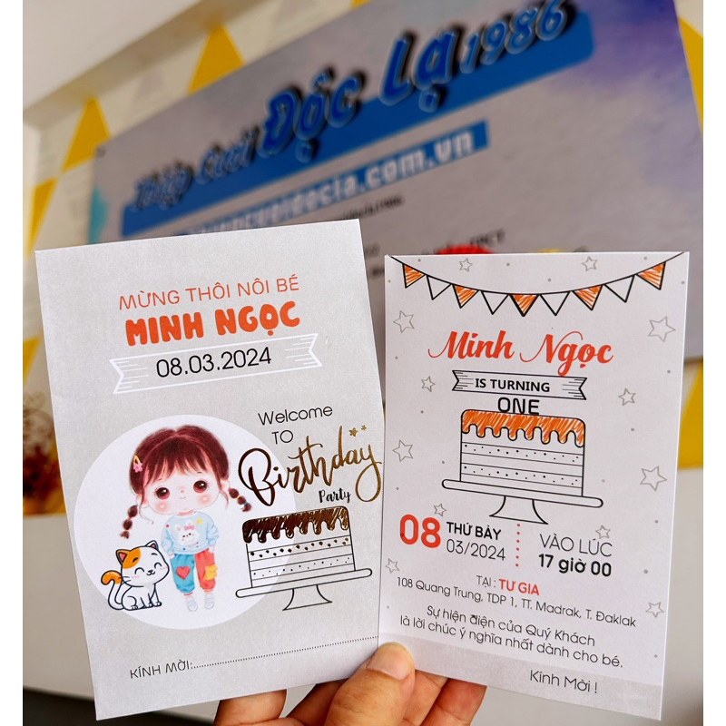 Thiệp Thôi nôi, Sinh nhật, Đầy tháng bé gái và mèo con