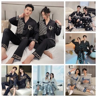 Đồ ngủ pijama nam nữ lụa cao cấp nhiều mẫu pyjama đồ mặc nhà lụa trơn đồ bộ đôi đồ ngủ dài tay nam nữ