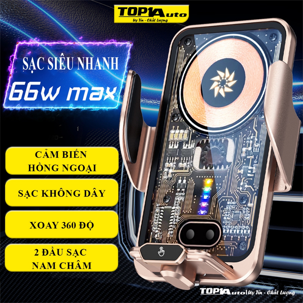 Giá đỡ điện thoại ô tô kèm sạc không dây M7 thiết kế trong suốt lộ mạch gắn cửa gió điều hòa xoay 360 độ