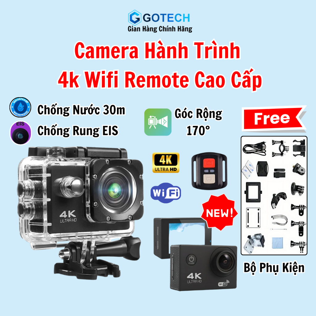 Camera Hành Trình 4K Ultra HD mini Wifi Kết Nối Với Điện Thoại, camera hành trình xe máy phượt, xe đạp chống rung chống