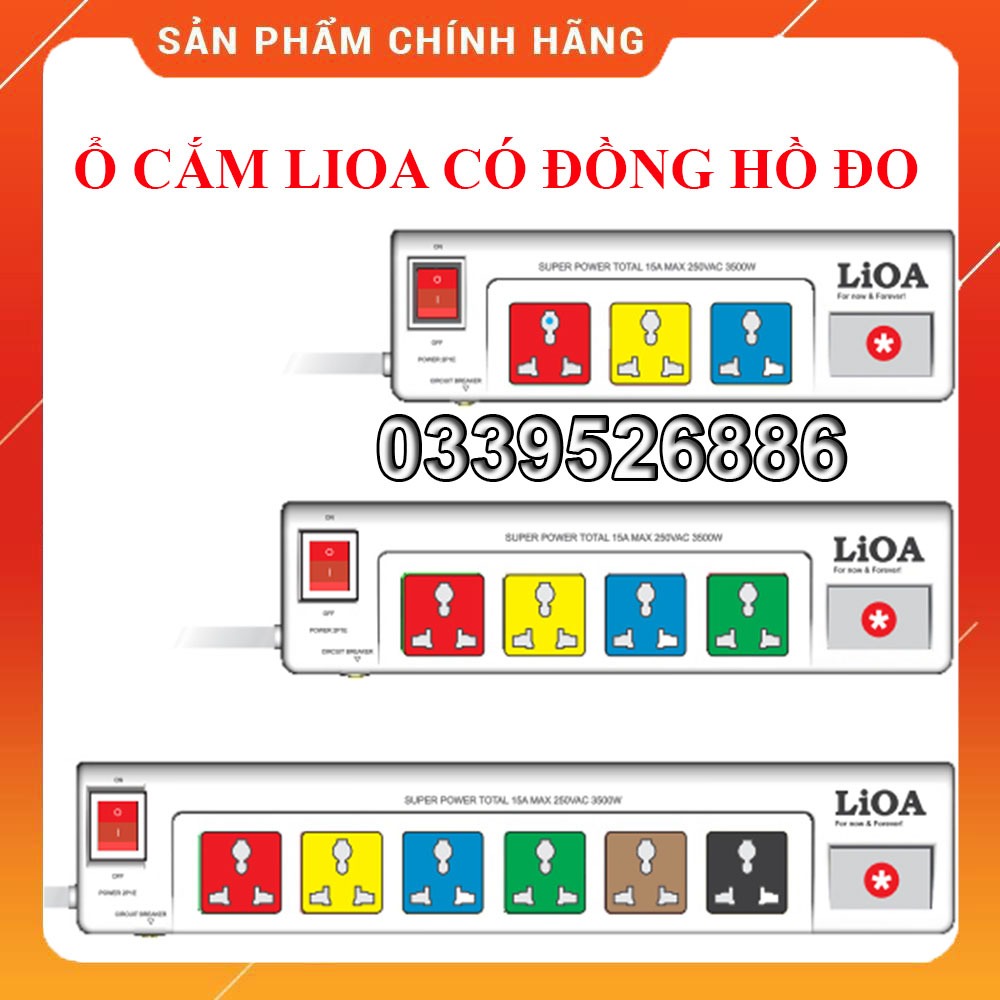 Ổ cắm điện LIOA 3/4/6 ổ cắm có đồng hồ báo điện áp - Dòng cao cấp