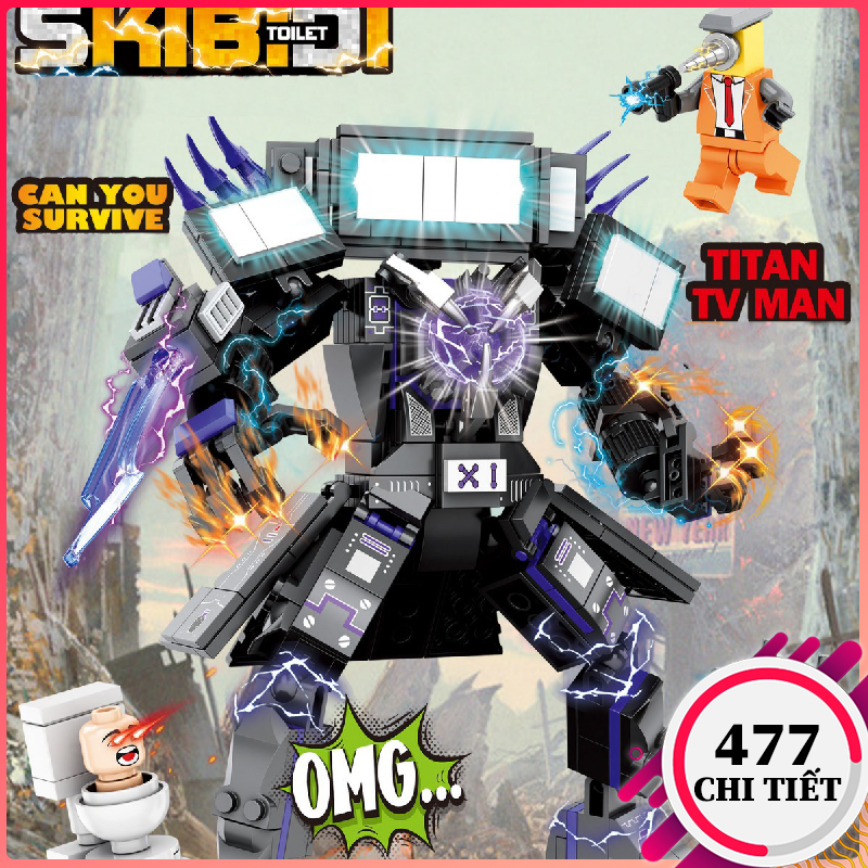 Lego Skibidi Toilet - 477 Chi Tiết - Đồ chơi lắp ráp lego Titan TV Man v2 / CameraMan / Sound man