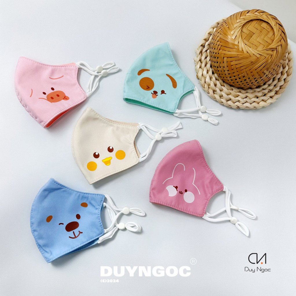 Khẩu trang Vải trẻ em Duy Ngọc - Thú màu cute, phù hợp cho bé 1 đến 3 tuổi, có nút điều chỉnh, an toàn cho da (5418)