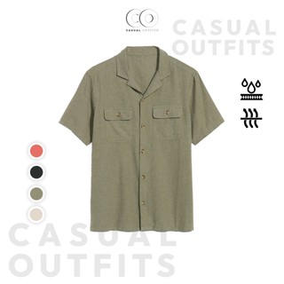  Áo sơ mi nam tay ngắn 2 túi style camping chất linen thoáng mát - 4 Màu
