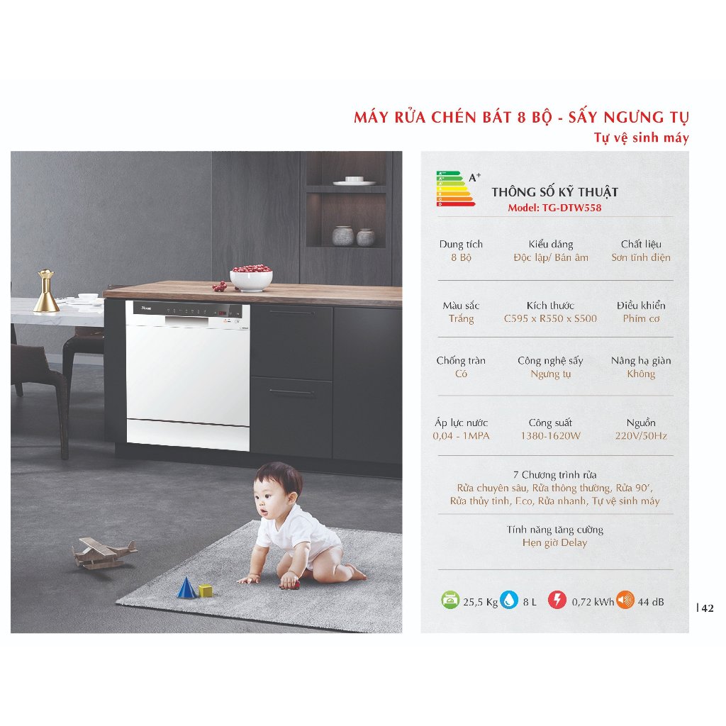 Máy rửa chén bát 8 bộ TEXGIO TG-DTW558