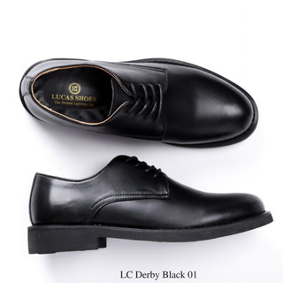 Giày tây derby black 01 lucas shoes, kiểu dáng công sở cổ thấp, da bò nappa, đế cao su đúc cao 3,5cm - bảo hành 1 năm