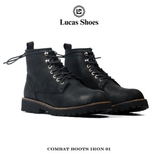Giày da nam Combat Boots Iron 01 (Iron01), da bò sáp đen, đế cao su đúc CNM, Lucas Shoes bảo hành 1 năm