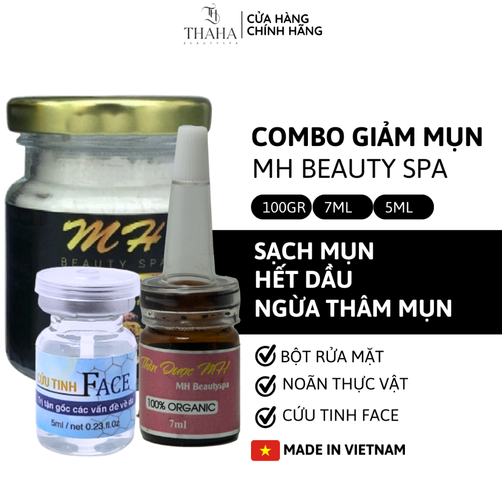 [CHÍNH HÃNG] Combo giảm mụn MH Beauty Spa, Noãn thực vật, Bột rửa mặt, Cứu tinh Face, Mụn tươi, Giảm mụn sau 7 ngày