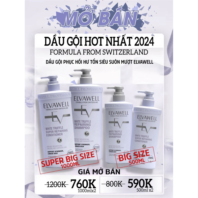 Dầu Gội - Xả ELVAWELL Chính Hãng 1  cặp