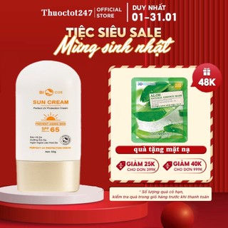 Kem Chống Nắng BIOCOS Sun Cream SPF65+++ chống nắng bảo vệ da khỏi ánh nắng mặt trời, chăm sóc và dưỡng da.