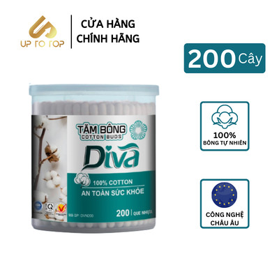 Tăm bông Diva hộp tròn 100% Bông Tự Nhiên 200 cây