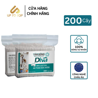 Tăm bông ráy tai Diva 100% Bông Tự Nhiên Túi 200 cây