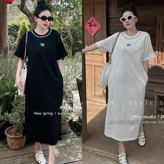 Váy suông cotton miumiu đính đá mã has6