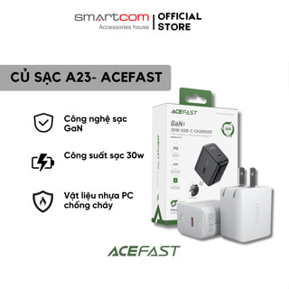 Củ sạc nhanh 30W Acefast, 1 cổng USB-C công nghệ GaN PD3.0, chân dẹp, vỏ chống cháy chính hãng Smartcom - A23